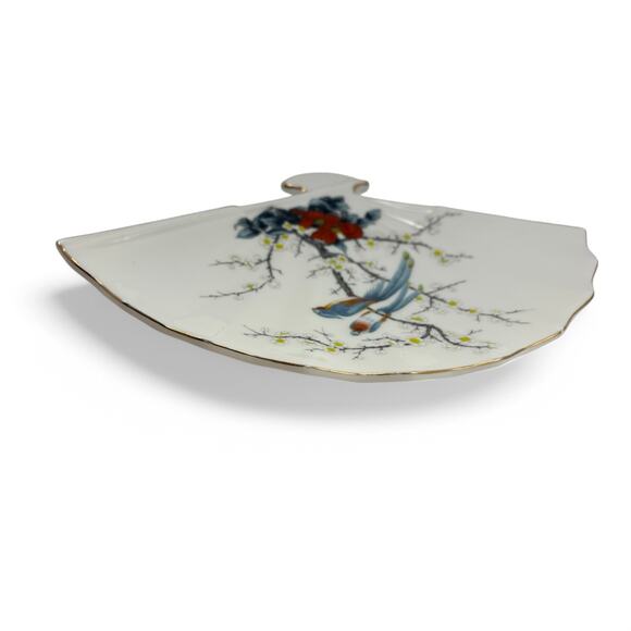 Vintage Jay Fine China Fan-Shaped Decorative Plate - Birds and Blossoms Design - Picture 11 of 11